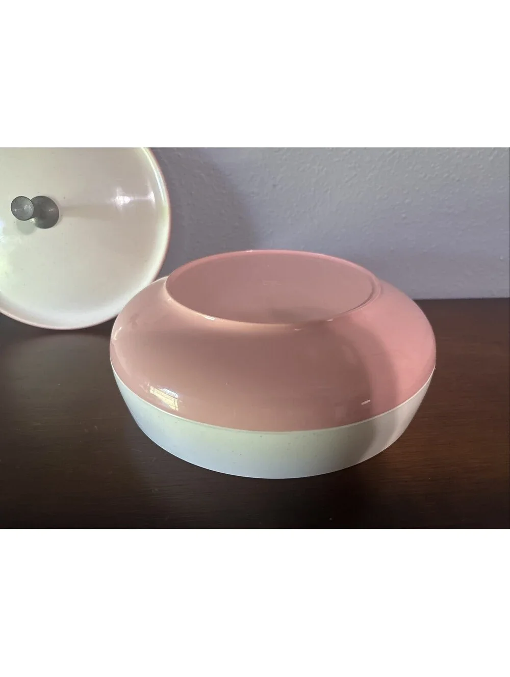 Vintage Bopp Decker Plastic Vacron Covered Bowl Serving Dish MCM Dusty Rose Pink
